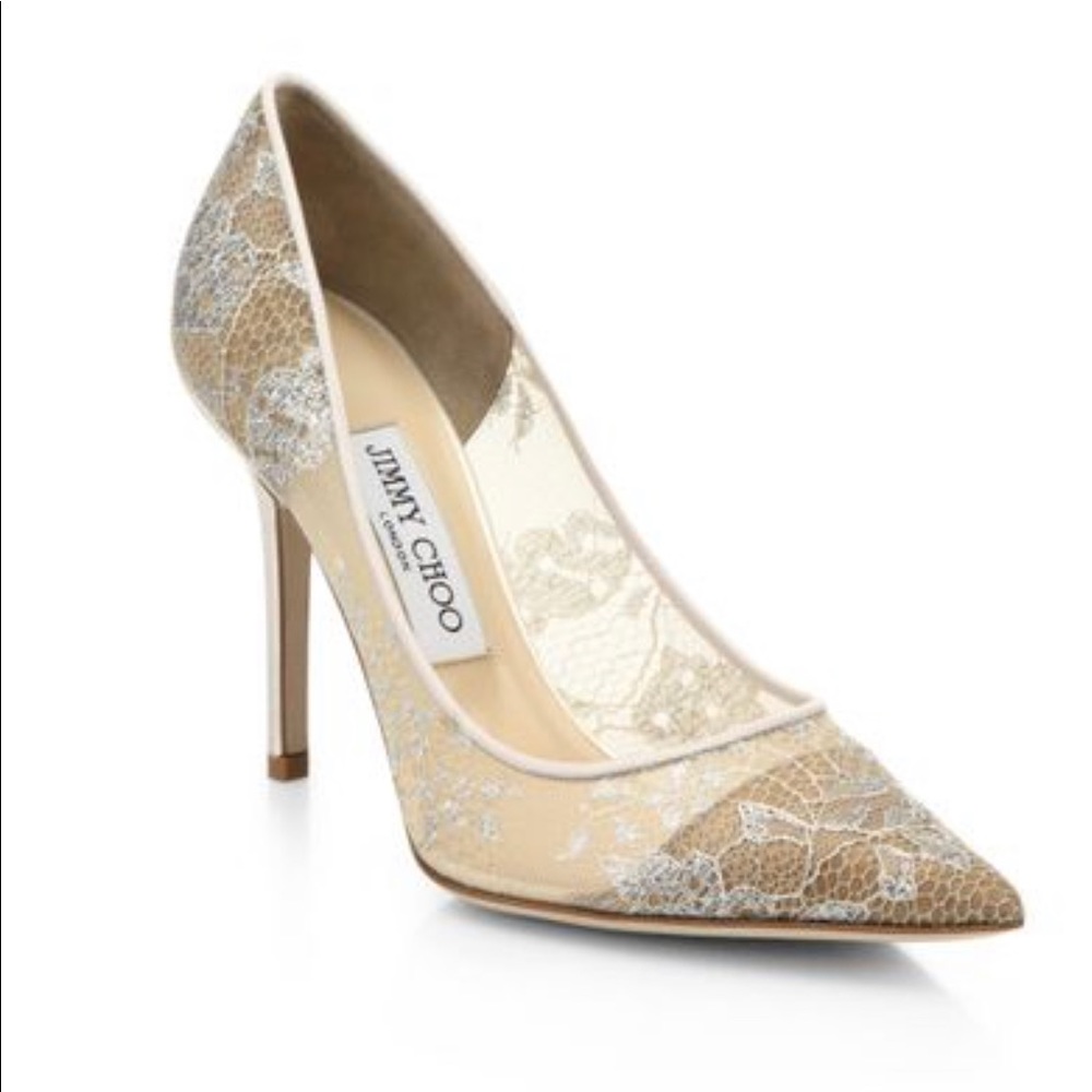 Jimmy Choo Abel 90 Lace Pointed Toe Pumps with Box and Dust Bag